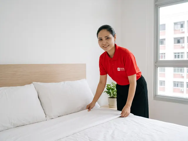 An Expert smoothing the duvet on a freshly made bed